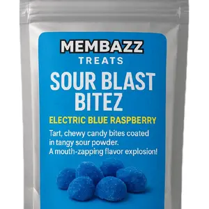 MEMBAZZ Treats Sour Blast Bitez Electric Blue Raspberry - Tart Chewy Candy Bites Coated in Tangy Sour Powder