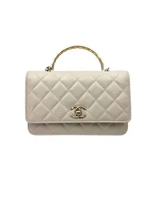 Pre-owned CHANEL leather Crossbody Bags 24S White Quilted Flap Bag With Gold Hardware(GA***96) IRIS182