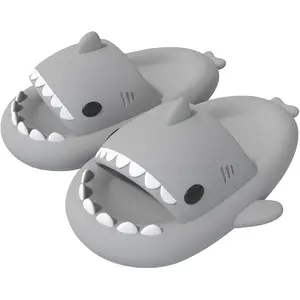 Cute Cartoon Graffiti Slides Slippers Shark Slides for Women Men Soft Slippers open-toe Shark sandal Cushioned Slides Beach Pool Shower Cruise Slippers with Comfy Thick Sole