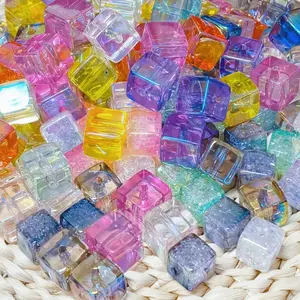 30/40/50pc Colorful Acrylic Blocks, Round Beads, DIY Handmade Jewelry Making Supplies, Transparent Solid Square & Round Rainbow Crystal Parts