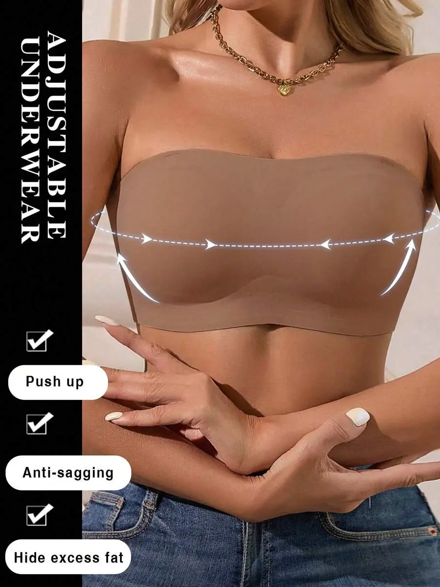 Women's Strapless Bandeau Bra, Comfortable Breathable Wireless Bra with Invisible Straps for Wedding Dresses and Daily Wear