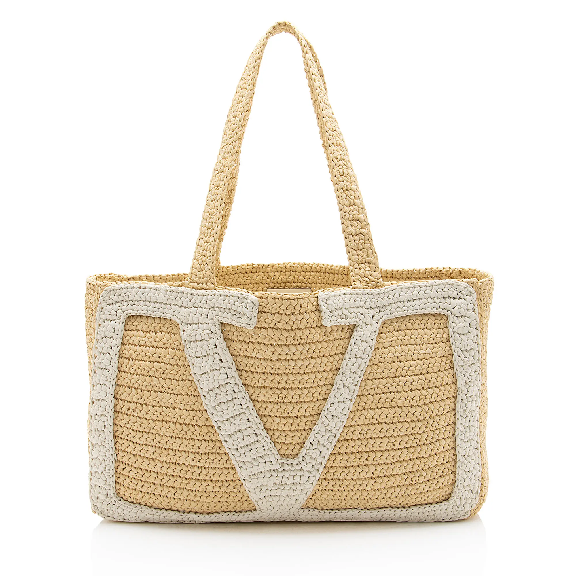 Pre-owned Valentino Raffia Tote Bags Crochet Viva Superstar Large Shopping Tote
