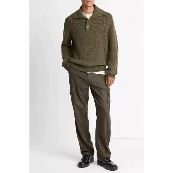 Vince Honeycomb Wool Mock-Neck Sweater in Leaf