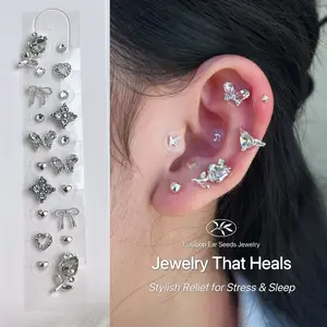 Lulupop Ear Seeds Jewelry Crystal Butterfly Bow Rose Heart Auricular Acupressure Ear Seeds Stickers for Stress Sleep Anxiety Relief