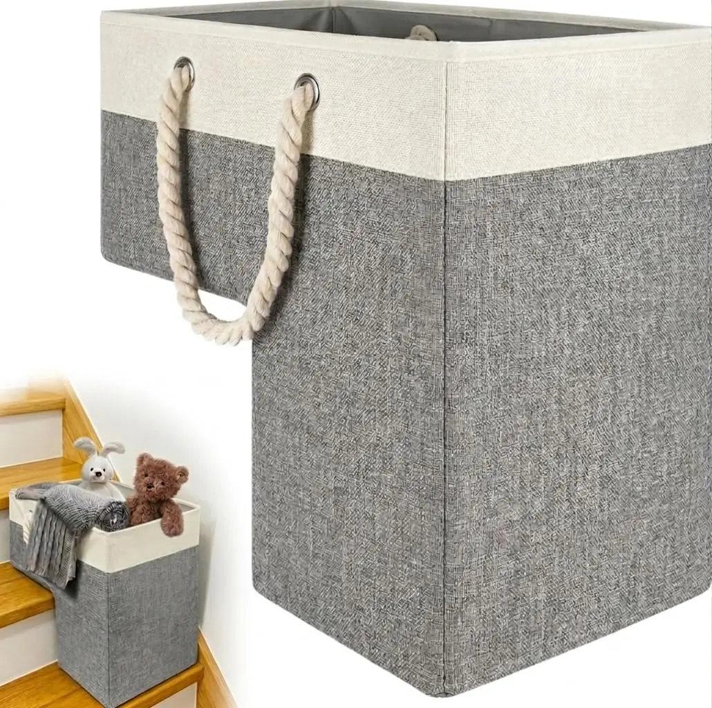 Stair Basket for Carpeted and Wooden Stairs - Foldable Staircase Basket for Stairs with Handle, Step Stairs Storage Basket for Toys, Clothes, Books, Tools, Magazine