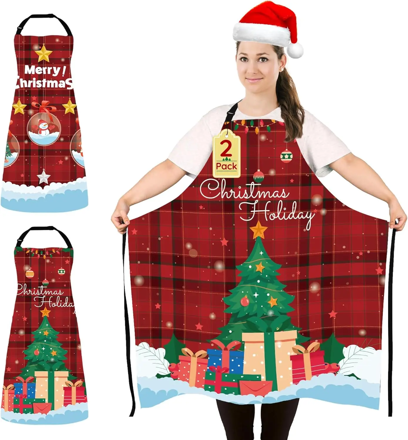 2 Pack Plus Size Funny Christmas Kitchen Apron Unisex Adjustable Cooking Chef Apron Waterproof Bib Apron Cute Xmas Party Gift