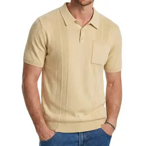 Dokotoo Men High-Stretch Acrylic-Cotton Knit Polo Shirt  Slim-Fit  Polo with Chest Pocket  Casual Daily Comfort Outfit