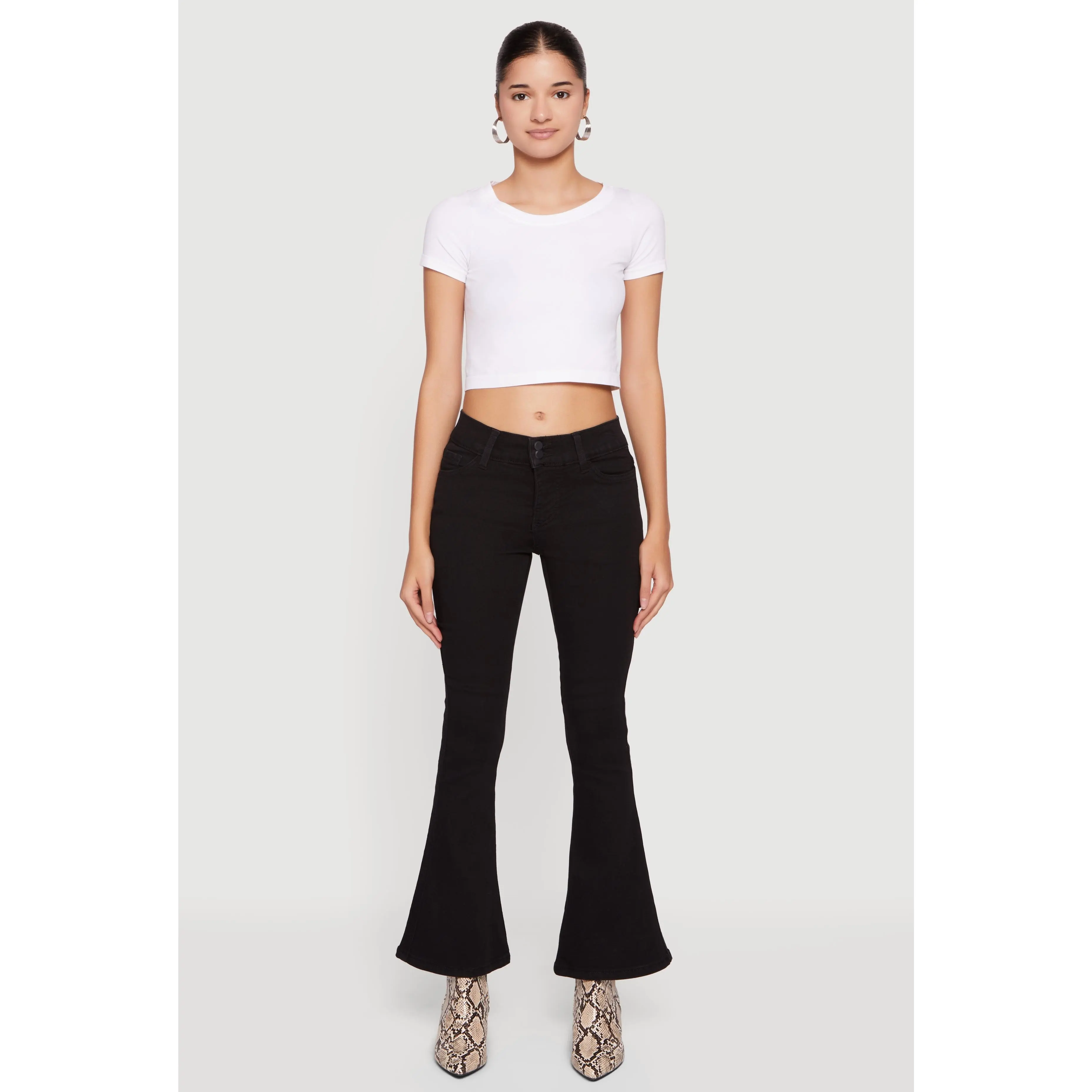 Mid Rise Stretchy Carpenter Flare Leg Jeans