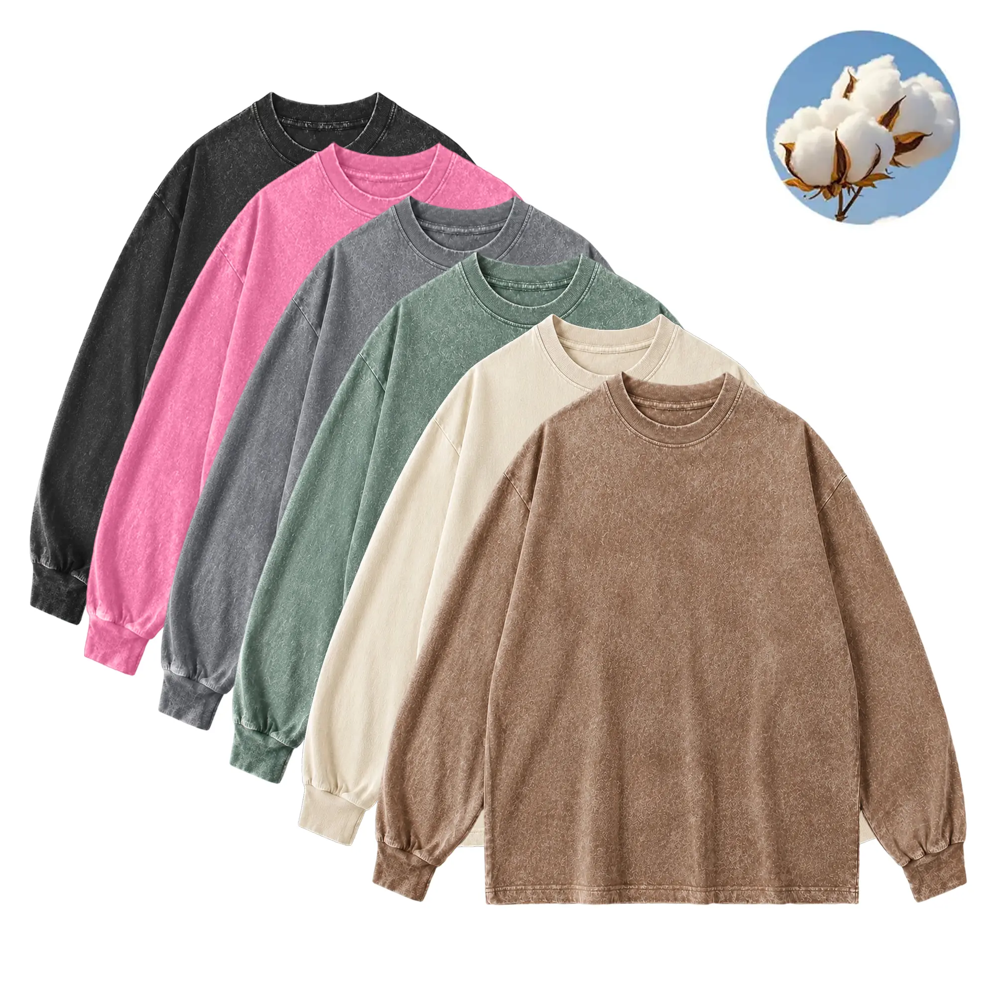New autumn/winter men’s pure cotton long-sleeve crewneck T-shirt with a washed, distressed look; athletic long-sleeve design; women can wear it; ideal for the back-to-school season; perfect gift choice; available in 3-, 2-, and 1-piece options.