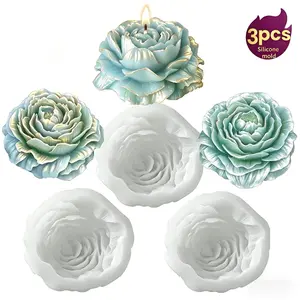 3-Piece Mini 3D Peony Silicone Mold, Ideal for Candle Making, Resin, Clay, Gypsum Crafts, Easy Demolding, Perfect for Wedding Decorations, Silicone Molds For Crafts