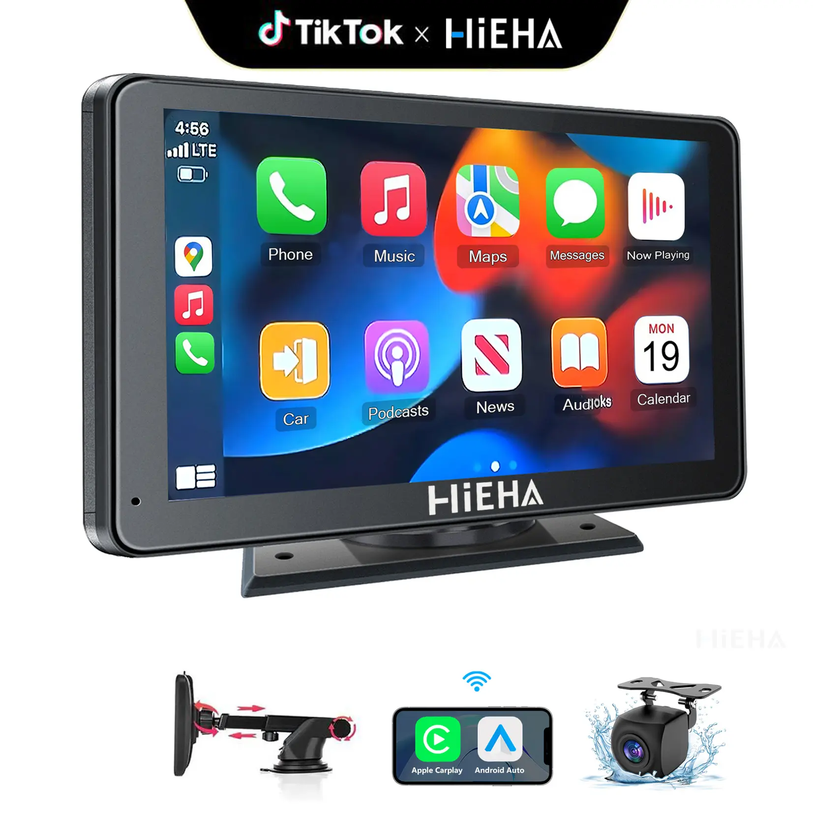 HiEHA 2026 Newest 7in 1024×600 IPS View Car Video Player, Dashboard-Mount, Wireless Carplay & Android Auto, Mirror Link, GPS Navigation, Bluetooth 5.2 Call, Backup Camera, AUX, FM Transmitter, Car Accessories Interior, Vehicle Accessory