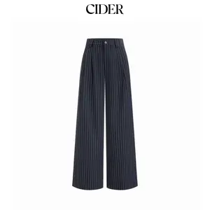 Cider Mid Rise Striped Pleated Wide Leg Trousers