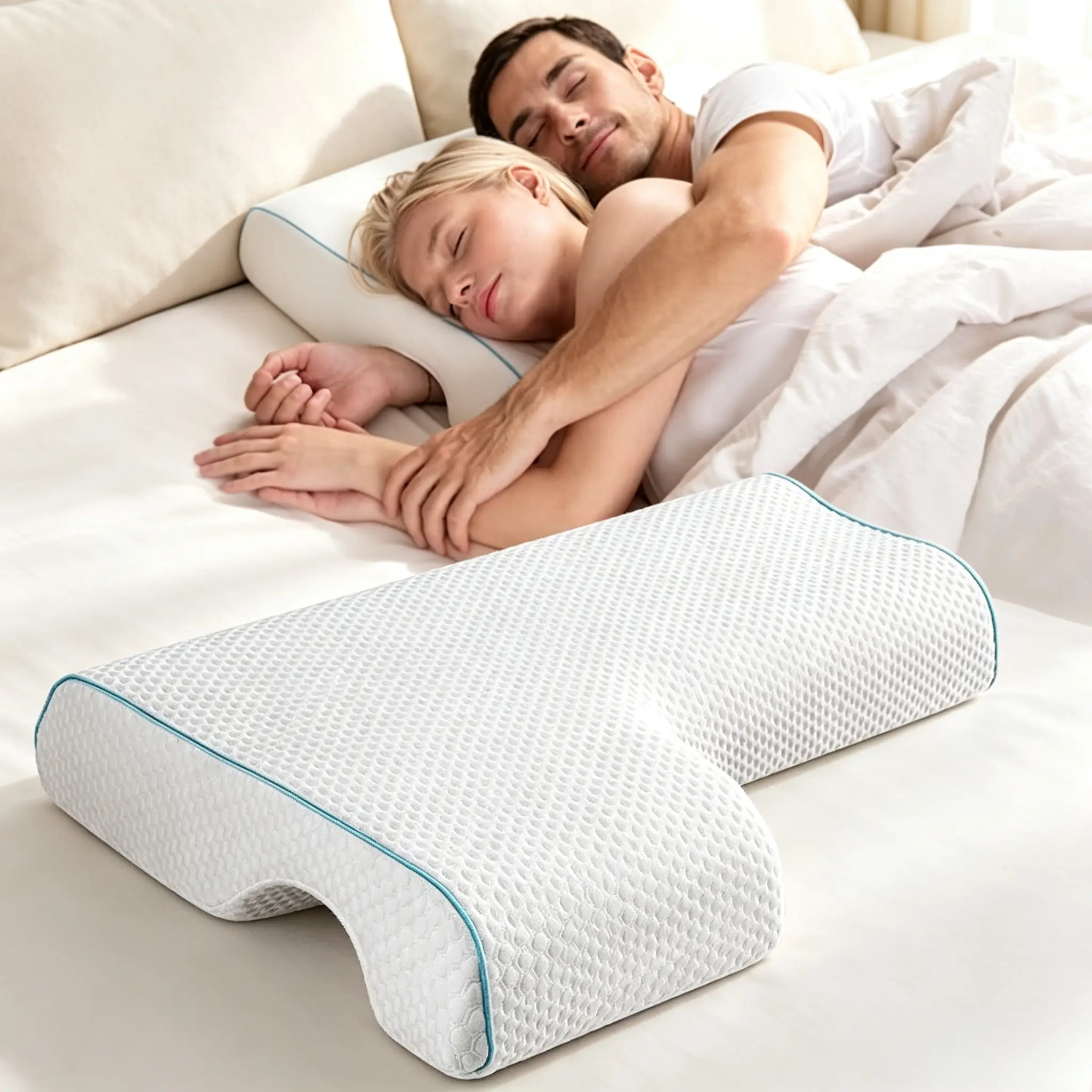 Arched Cuddle,Couples Pillow with Slow Rebound and Breathable Memory Foam,Couple Cuddle Sleep Pillow for Anti Pressure Hand