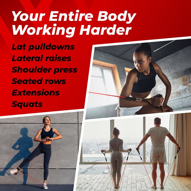 ASU Trainer Resistance Tube Bands Set with Handles, Ankle Straps and Door Anchor - 5 Levels of Toughness - 150 lbs Elastic Resistance Band Set