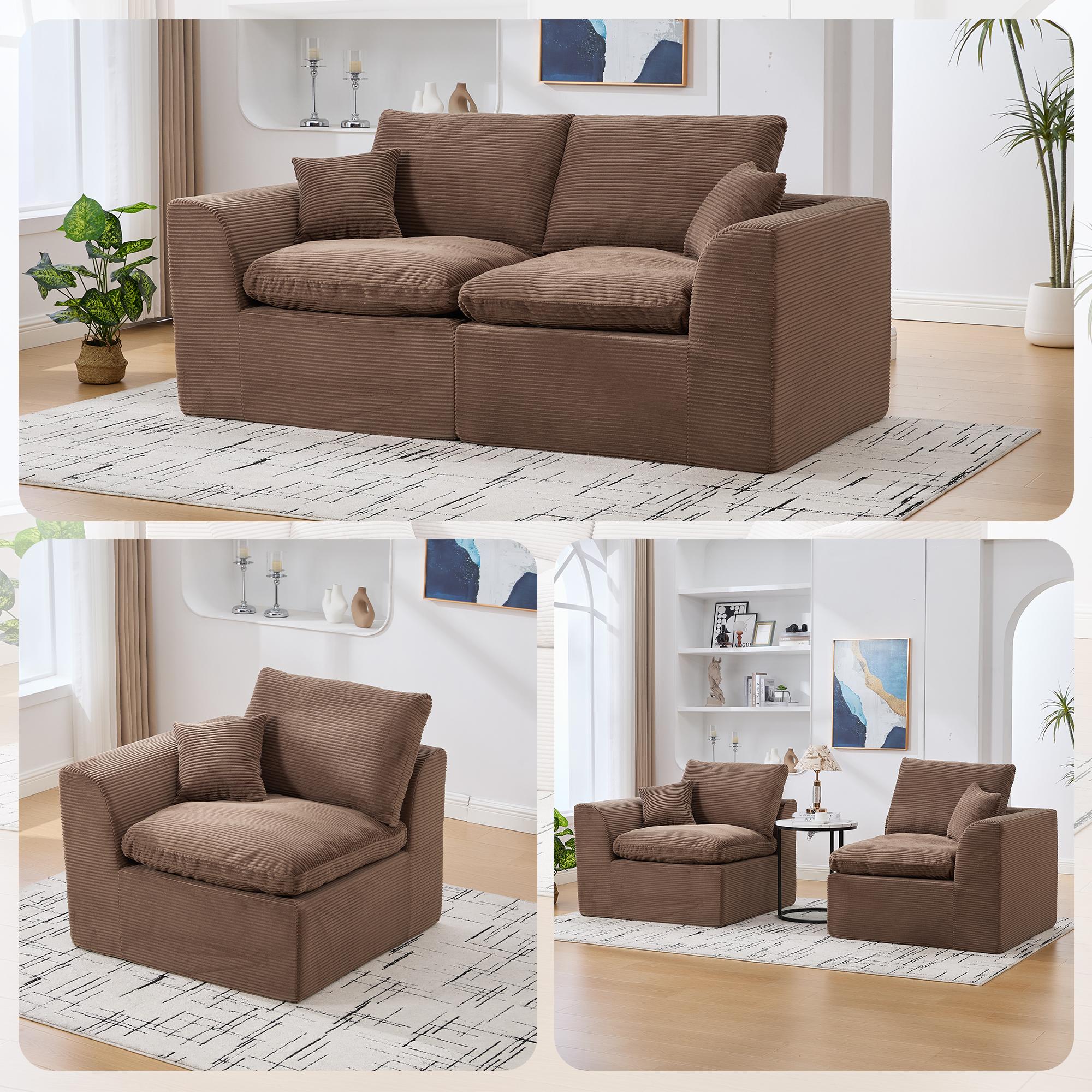Eyisean 80.3" Corduroy Modern Modular Sectional Sofa, Comfy Loveseat Cloud Couch with Curved Armrest & Removable Cushion Covers, 2 Seater Upholstered Lounge Sofa for Living Room, No Assembly Required