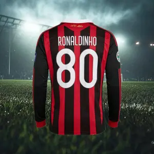 09 10/Home Kit/80# Ronaldinho/Retro/Long Sleeve/Soccer Jersey/Fans Version