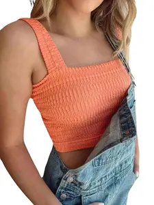 Nikibiki Summer Seamless Shirred Square Neck Crop Top Nylon/Spandex