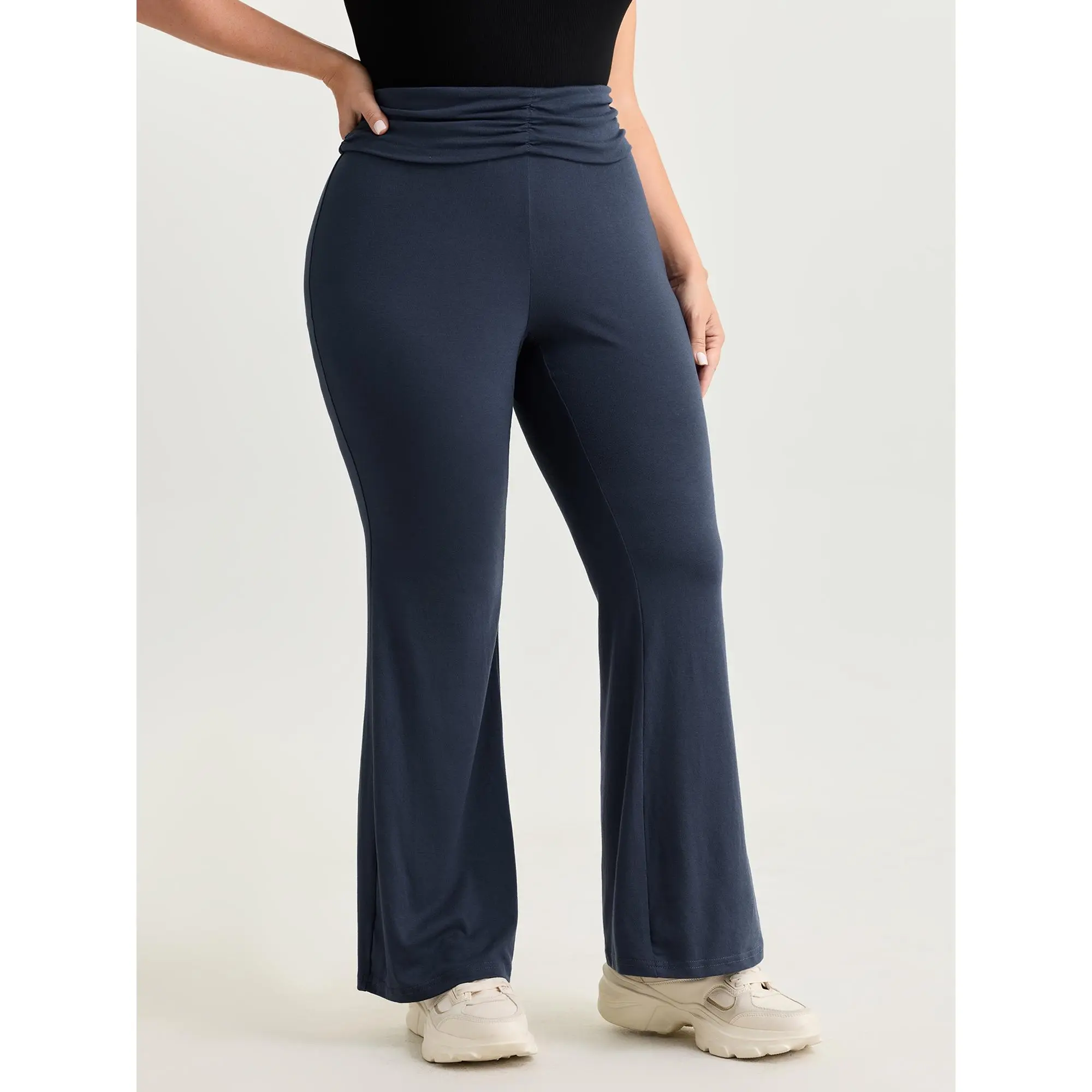 BLOOMCHIC Women's Plus Size Buttery-Soft Spandex ElastaneHigh Waist Pleated Bootcut Flare Wide Leg Leggings - Pocket, Garment Bottom, Size M-6X, Wide Leg Legging,High Waist Leggings,Summerfinds