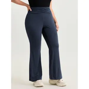 BLOOMCHIC Women's Plus Size Buttery-Soft Spandex Elastane High Waist Pleated Bootcut Flare Wide Leg Leggings - Pocket, Garment Bottom, Size M-6X, 2026 Summer Vibes Swimweek Spotlight Deals, Wide Leg Legging, High Waist Leggings