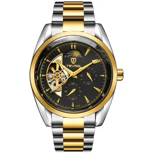 Luxury Men's Skeleton Watch, Moon Phase, Automatic Movement, Business Stainless Steel Wristwatch