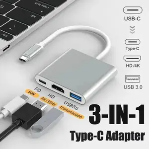 3-in-1 USB C Hub 100W Power USB 3.0 4K HDMI-compatible for MacBook Surface Chrome Steam Deck Stable USB 3.0 USB HUB Adapter