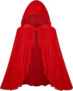 Velvet Red Riding Hooded Velvet Cloak Halloween Christmas Cosplay Party Fancy Cape
