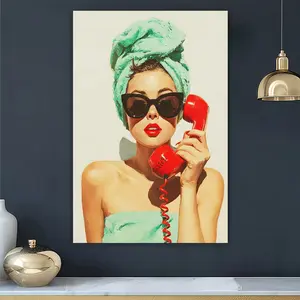 1pc Wooden Framed, Retro Glamour Girl Art Print, Vintage Pop Art Poster, Mid Century Modern Wall Decor,1960s Fashion Illustration Wall Art Canvas Painting For Bathroom, Bedroom, Living Room, Home Decor