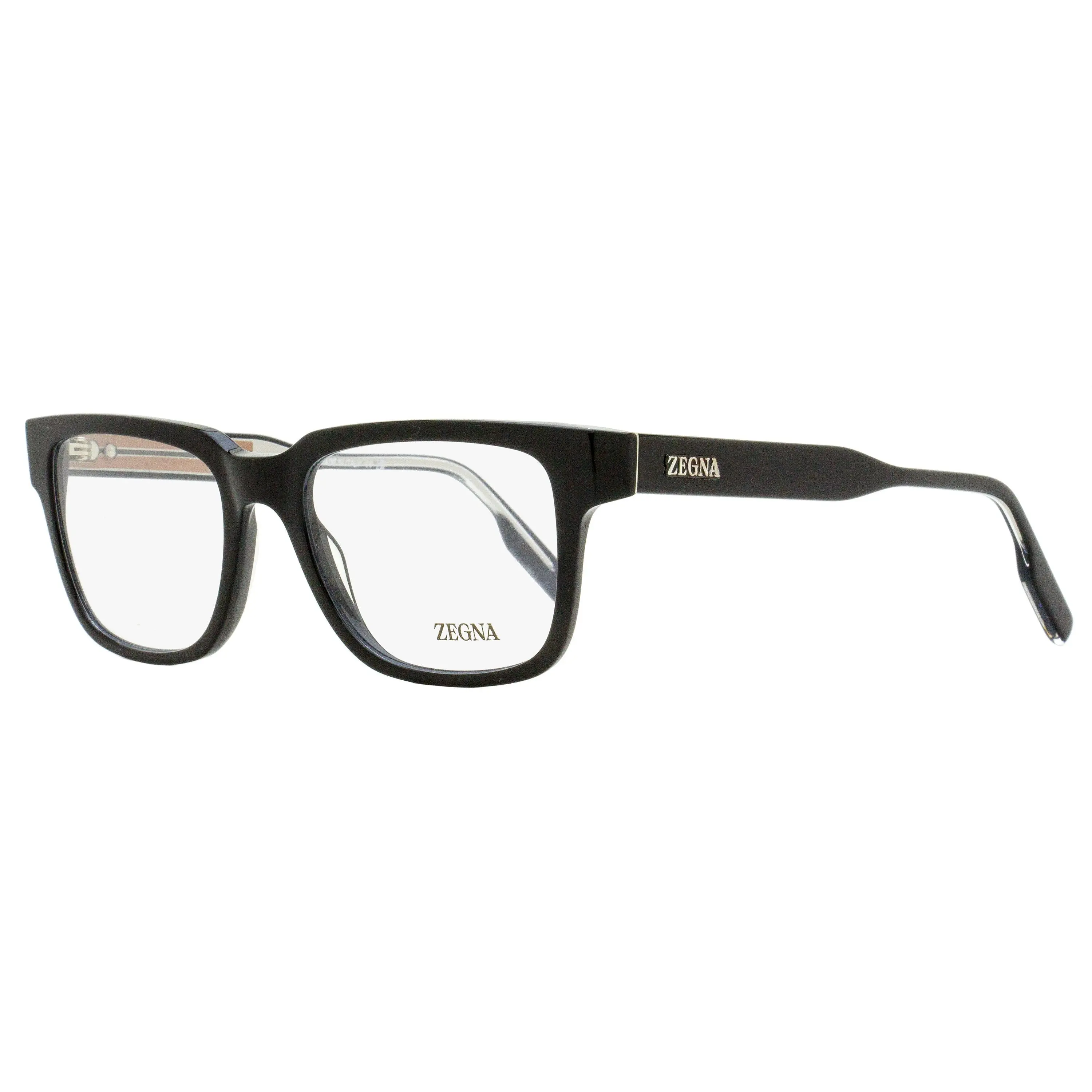 Zegna Retro Rectangular Eyeglasses EZ5260 001 Black 52mm, Acetate, Demo Lens, Exposed Wire-Core, Male, Statement Frame Glasses, Casual, Eyewear Fashion