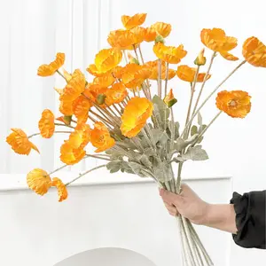 6 Artificial Poppy Flowers, 59cm Long, Bendable, Fade-Resistant and Decorative, Modern Style, DIY Flower Wall, Wedding Party Decor, Home Decoration, Ornaments