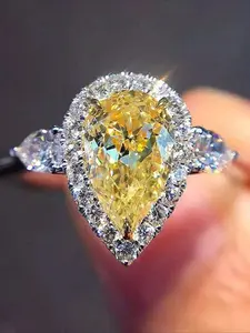 Women's Drop Yellow Zircon Ring, Bridal Rings, Valentine's Day Christmas Gift, Bridal Wedding Engagement Jewelry, Daily Wear Decorative Accessories