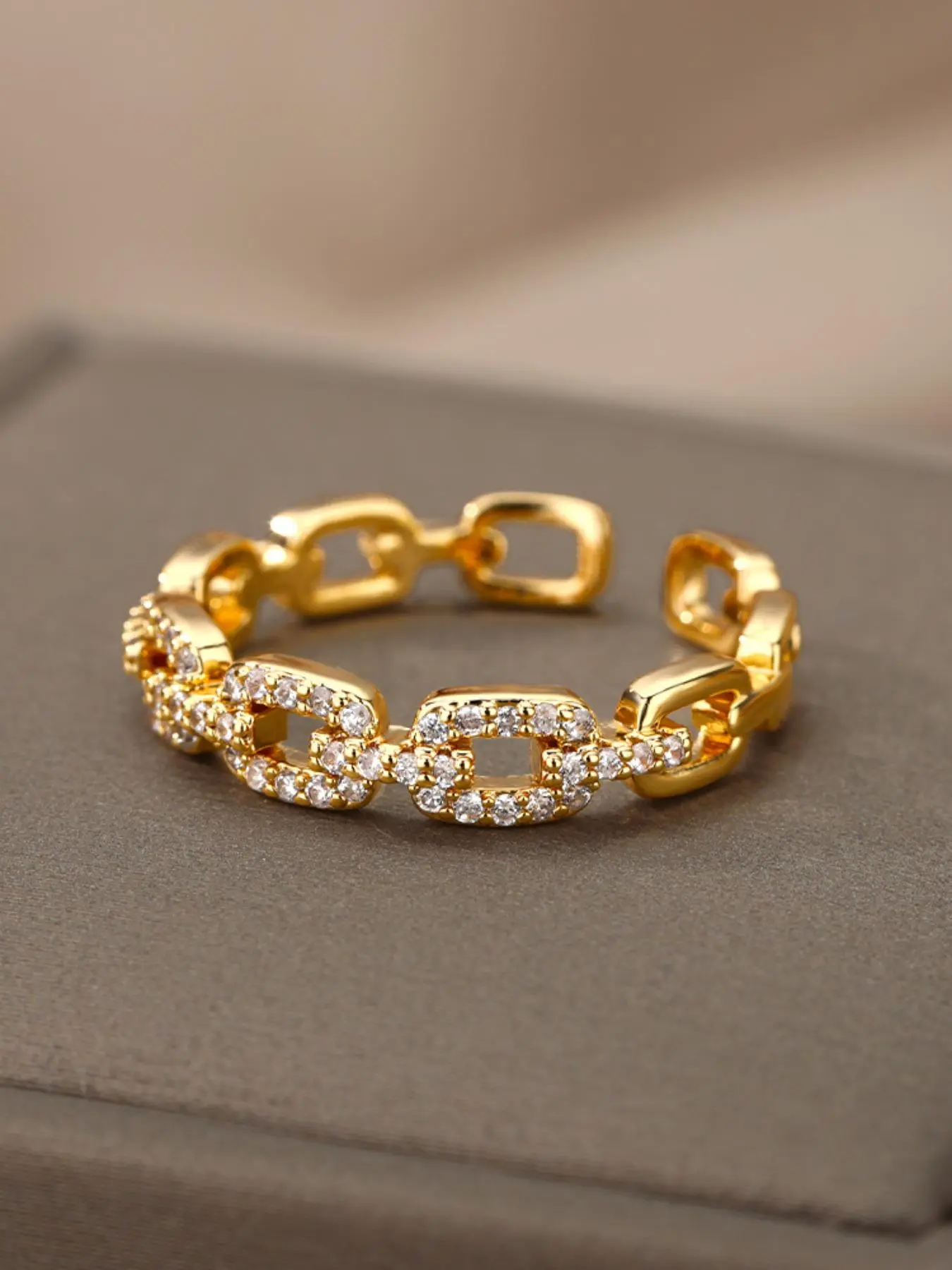 Fashion Chain & Rhinestone Decorated Ring, Beautiful Rings, Casual Jewelry for Party, Daily Clothing Decor for Girl, Trendy All-match & Exquisite Jewelry for Birthday Gift