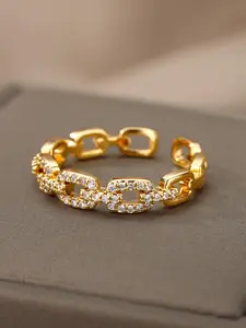 Fashion Chain & Rhinestone Decorated Ring, Casual Jewelry for Party, Daily Clothing Decor for Girl, Trendy All-match & Exquisite Jewelry for Birthday Gift