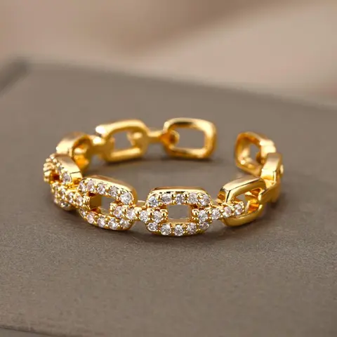 Fashion Chain & Rhinestone Decorated Ring, Beautiful Rings, Casual Jewelry for Party, Daily Clothing Decor for Girl, Trendy All-match & Exquisite Jewelry for Birthday Gift