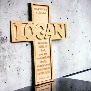 Laser Cut Wooden Cross for Baptism or 1st Communion,  Religious Wall Decor