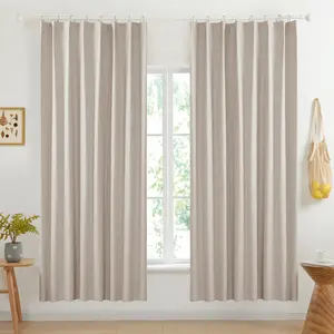 Deconovo 2pcs Linen Blackout Curtains for Living Room Bedroom, Back Tab/Rod Pocket Luxury Blackout Curtains for Home Room Decor Ideas