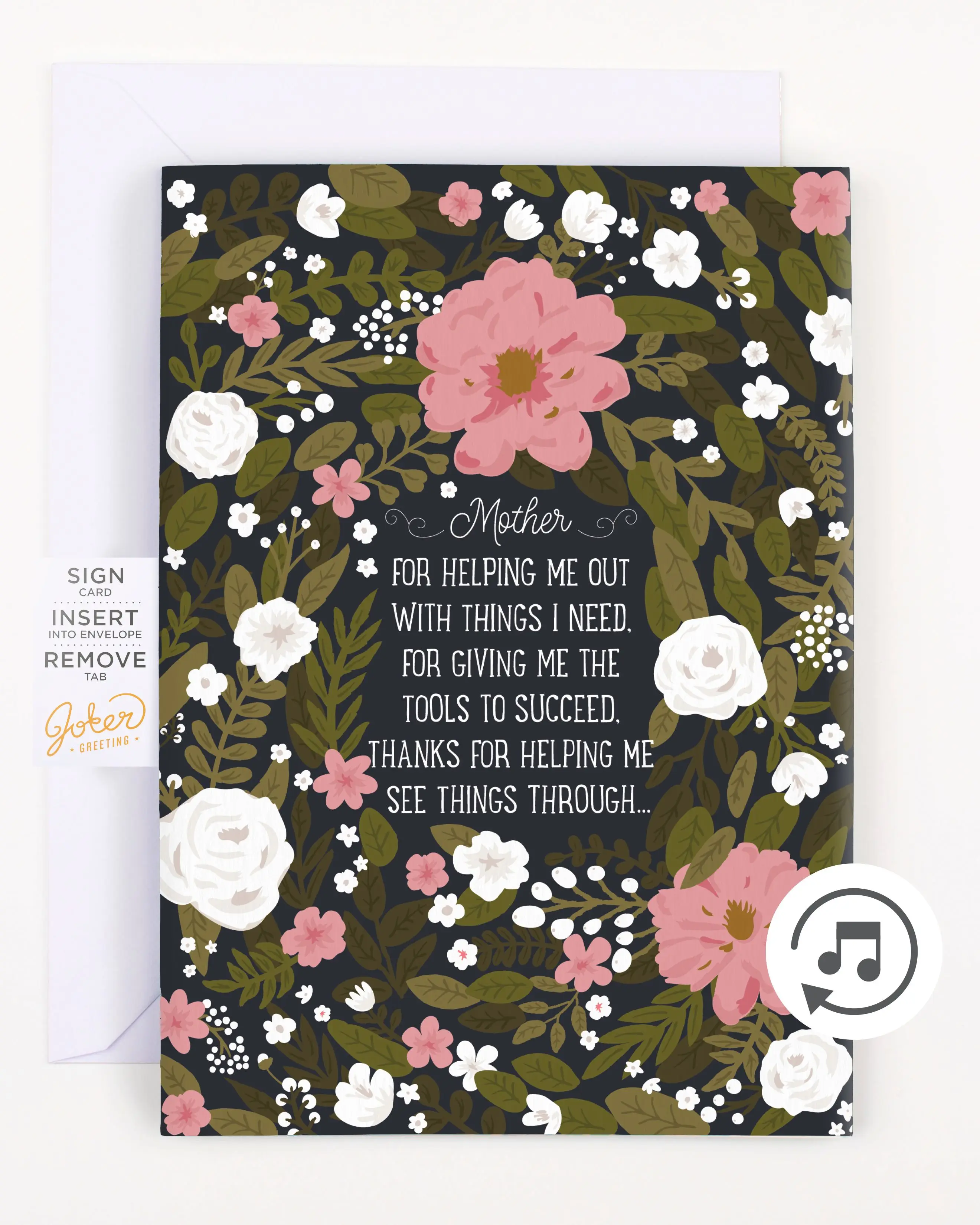 Endless Thank You Mom Card with Glitter, Mother-Focused Heartfelt Gift, Signable Card with Looping Sound