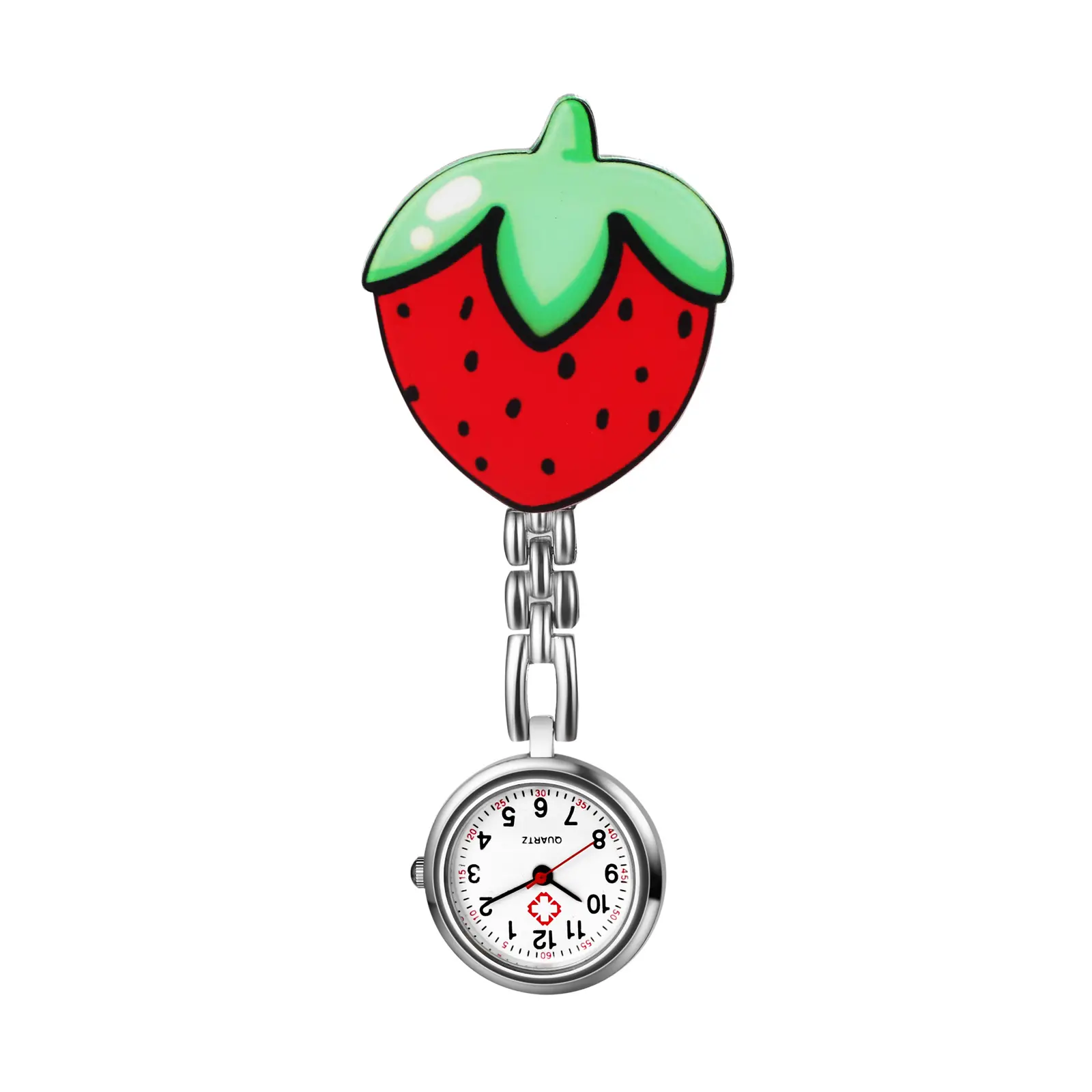 OIDEA Strawberry Nurse Fob Pocket Watch for Healthcare Workers - Easy-Read Dial, Secure Clip Pocket Watches