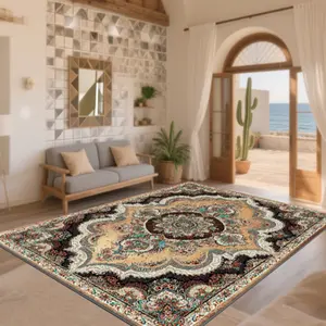 Velvet Soft and Comfortable: European Persian Traditional Palace Art Pattern Printed Carpet, Home Decoration Carpet, Boho Persian Rug, Living Room Carpet, Sofa Mat, Doorway Mat, Bedroom Carpet