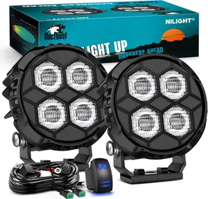 Nilight LED Pod Light 2PCS 3.1 Inch 20W Round Driving Lights 4 LED Hyper Flood Beam Offroad Light Work Light w/18AWG Rocker Switch Wiring Harness Kit for Truck Motorbike Boat ATV UTV light pod offroad  lights rocker switch work light  dealsforyoudays