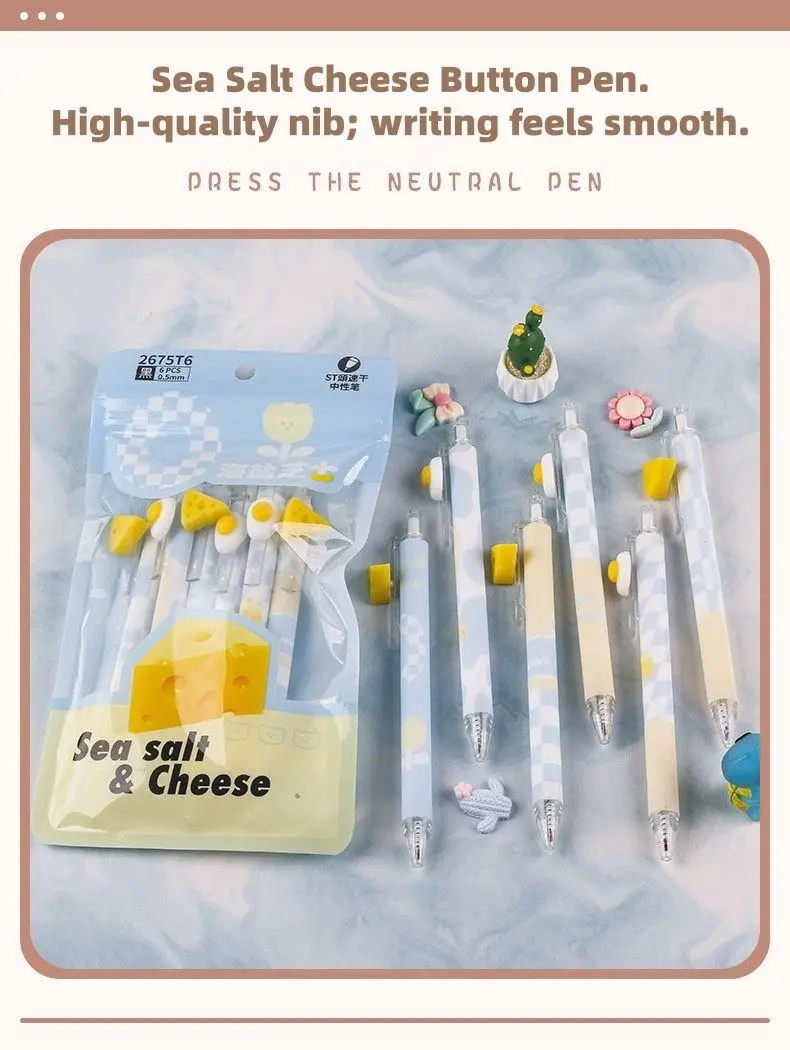 Sea Salt, Cheese, and Cheese with Button, Neutral Pen, Cute for Students, Ideal for Young Girls and Internet Celebrities, ST Tip.