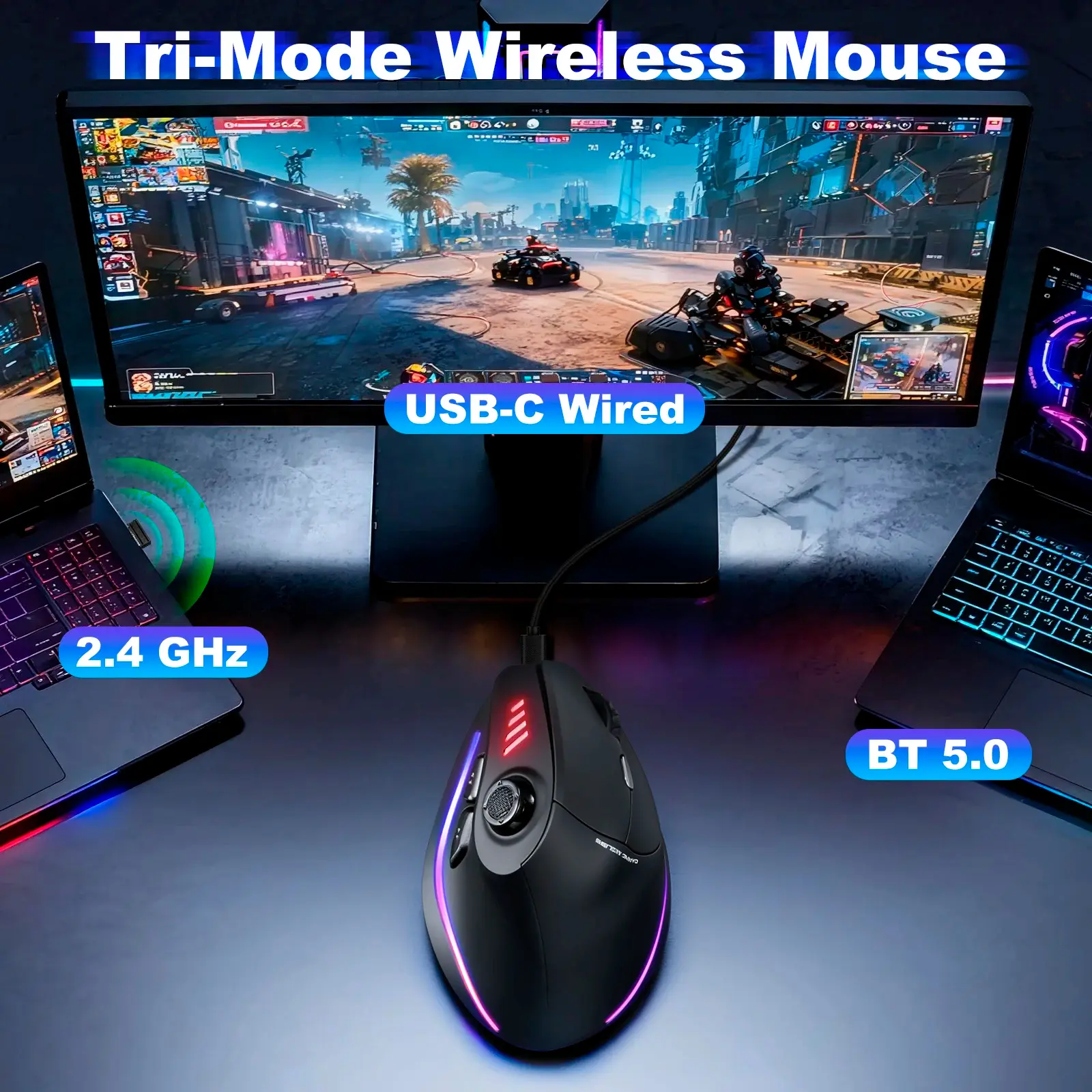JOMAA 2.4G Wireless Vertical Mouse with Jostik F18 Gaming Bluetooth Mouse 24000DPI Programming Ergonomic Mice for PC Windows