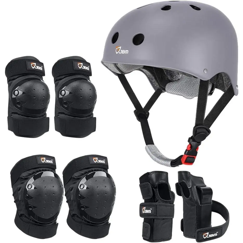 Adult Multi-Sports Impact-Safe Protective Gear Set - 5-Piece ABS Plastic Helmet, Knee Pads, Elbow Pads, Wrist Guards with Adjustable Straps for Inline Roller Skating, Skateboarding (Motorcycle Helmet Accessory), Five Pieces