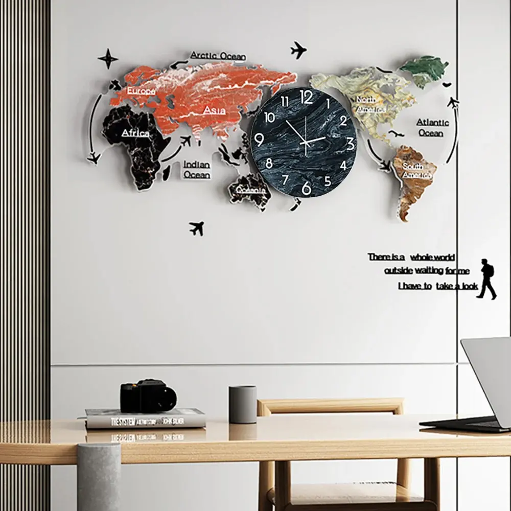 Homary 29.1" x 13.4" Modern World Map Wall Clock Acrylic & Glass Home Decor Art Living Room Homary 29.1" x 13.4" Modern World Map Wall Clock Acrylic & Glass Home Decor Art Living Room