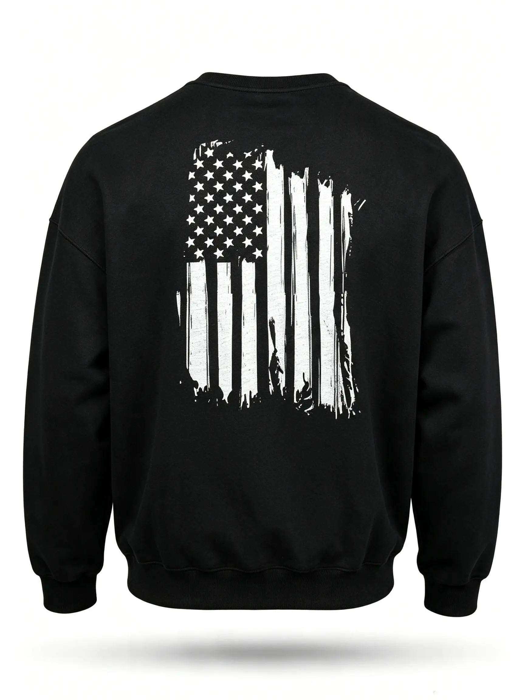 Men’s Vintage Distressed Crewneck Sweatshirt - Menswear, Ripped Design, American Flag Graphic, Oversized Unisex Pullover, Retro Vertical USA Print, Loose Casual Streetwear Long-Sleeve Top for Couples, Back-to-School, Simple Basic Style
