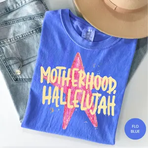 Comfort Colors Motherhood Hallelujah T-Shirt, Christian Mama Shirt, Preppy Mom Graphic Tee, Faith Based Women’s Shirt, Trendy Summer Mama Tee