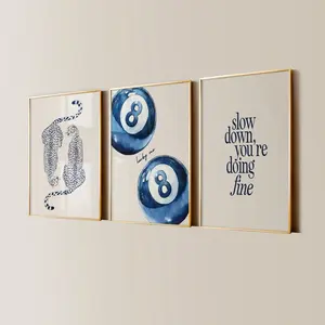 Navy Blue Trendy Set Of 3 Prints, Cheetah Wall, 8 Pool Ball Print, Neutral Wall, Lucky You Poster