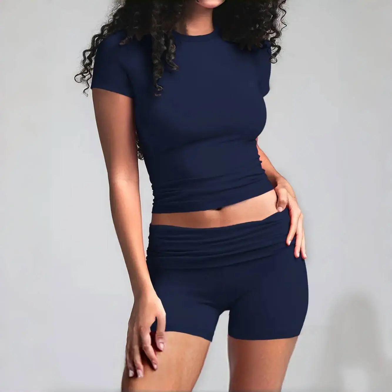 Women's Solid Color Modal Loungewear Set, Casual Comfy Round Neck Short Sleeve Top & High Waist Shorts PJ Set, Ladies Sleepwear for All Seasons