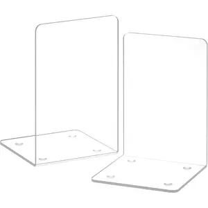 Acrylic Bookends 2 Pieces, Clear Book Ends for Shelves Decor, Desktop Organizer Book Stopper for Home Office School Supplies, 7 * 4.8 * 4.75 inch
