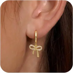 Earrings for Women Trendy Bow Gold Fashion jewelry Hoops Simple Twist Huggie Dainty Cubic Zirconia Jewelry Set