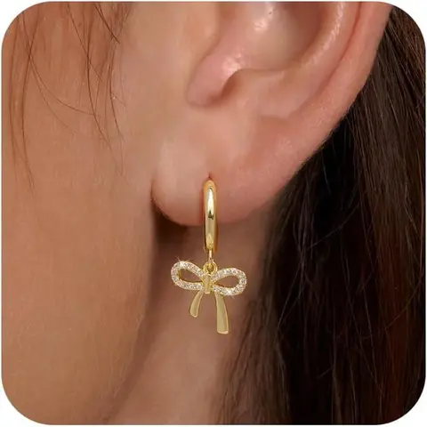Earrings for Women Trendy Bow Gold Fashion jewelry Hoops Simple Twist Huggie Dainty Cubic Zirconia Jewelry Set Greenish Spring
